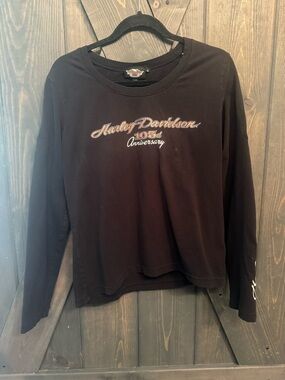 Harley-Davidson Black Long Sleeve Anniversary Tee with Gold Script